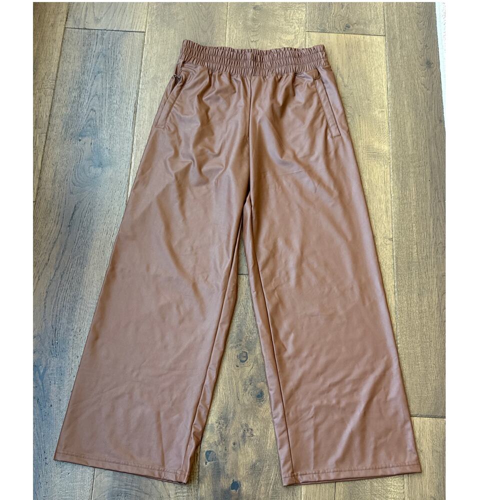 OFFLINE by Aerie Real Luxe Faux Leather Pull On High Rise Wide Leg Pants Brown S